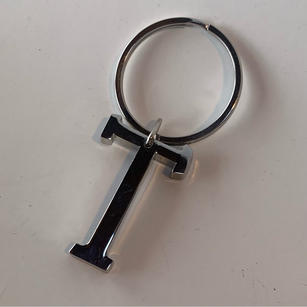 T Keychain silver initial "T" monogram